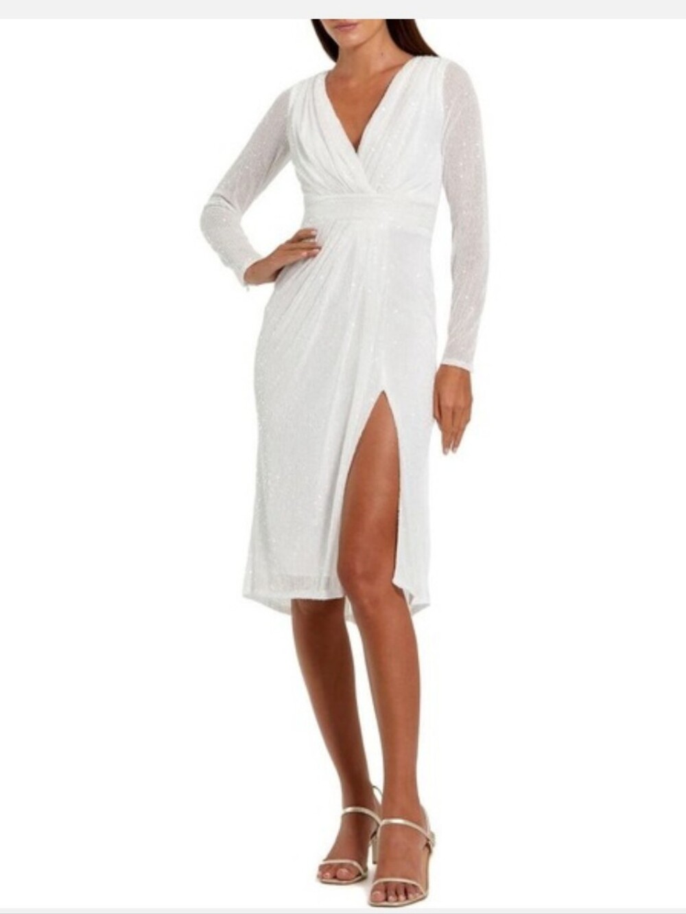 IEENA for Mac Duggal White Sequin Midi Formal Dress Size 10 Flaws